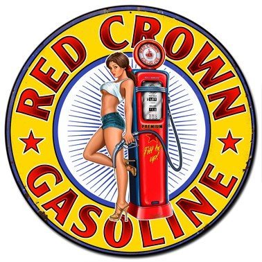 Red Crown Gasoline Pin Up - round - XL