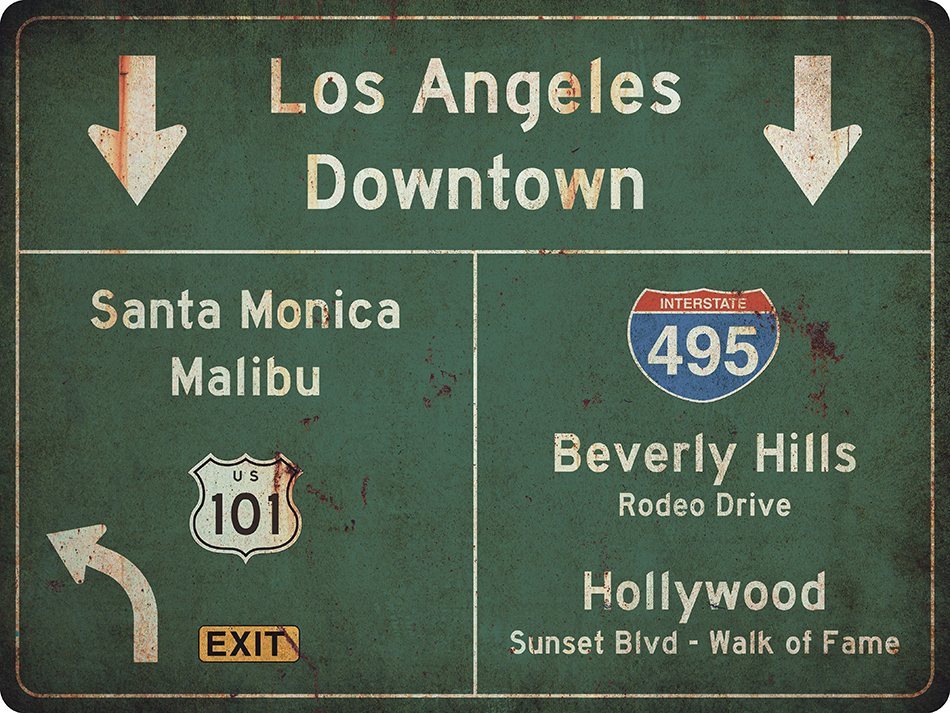 US-Traffic Sign - Los Angeles-Hollywood - grunge