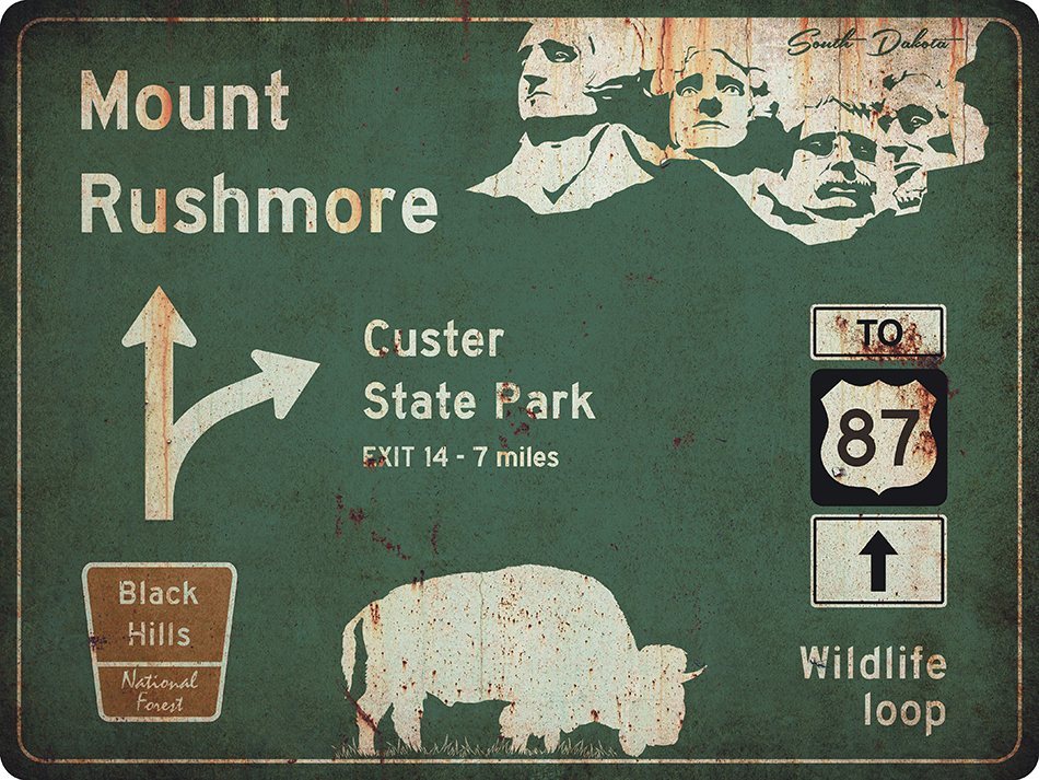US-Traffic Sign - Mount Rushmore - grunge