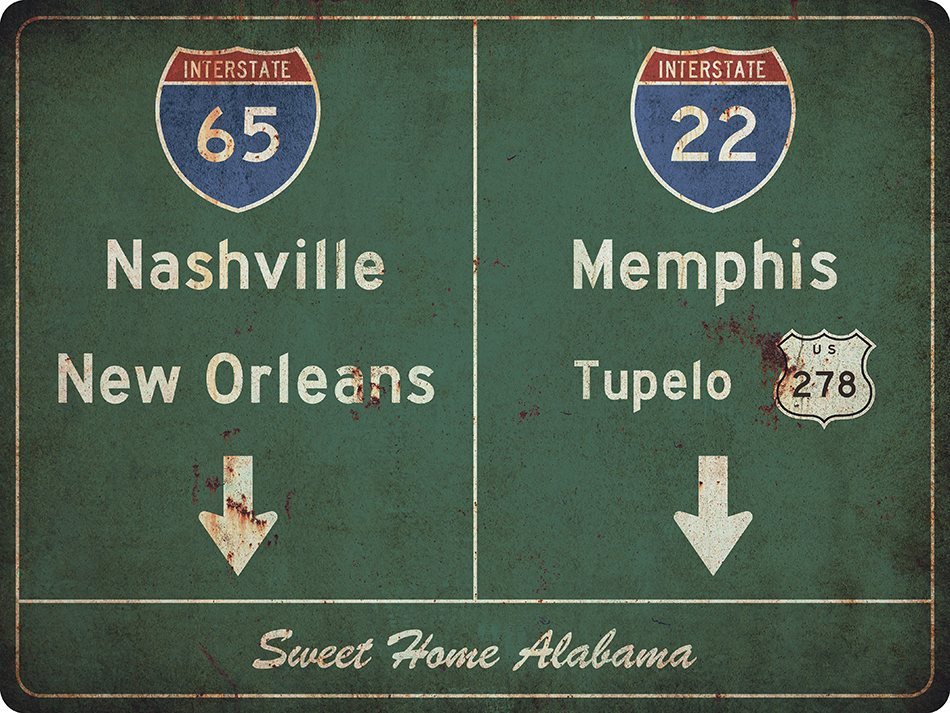 US-Traffic Sign - Nashville-Memphis - grunge