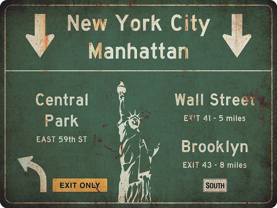 US-Traffic Sign - New York City - grunge