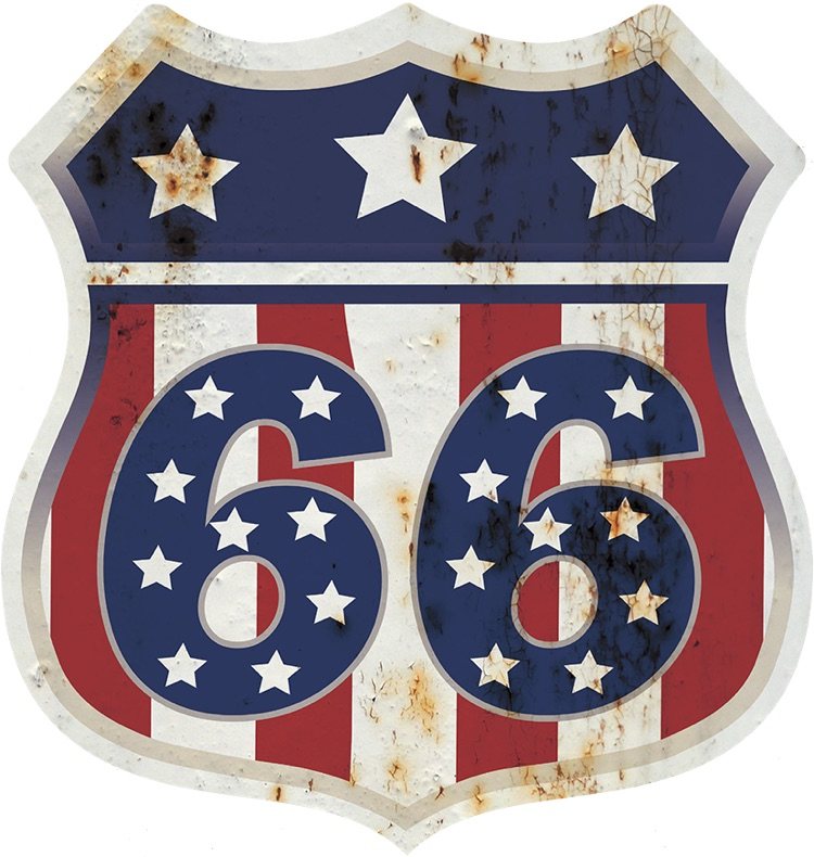 Shield - Route 66 Red White Blue Stars