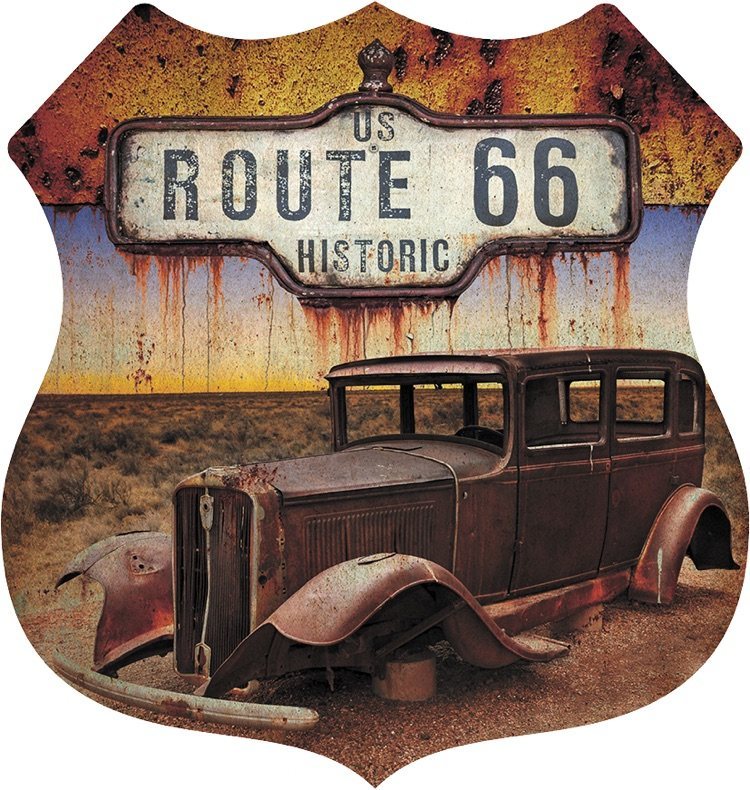 Shield - Rust Car Route 66