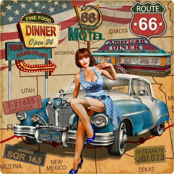 Route 66 Motel Pin Up Car