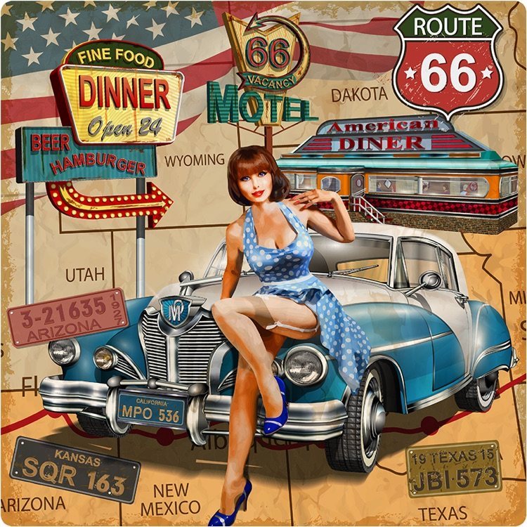 Route 66 Motel Pin Up Car