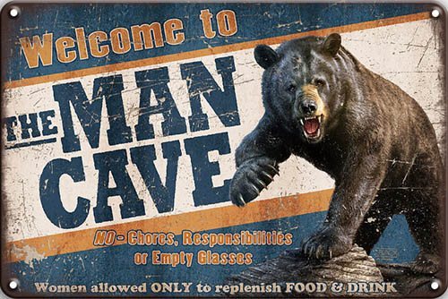 Welcome to the Man Cave Bear - Blue - 30x40