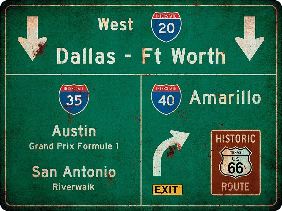 US-Traffic Sign - Texas - Dallas - grunge
