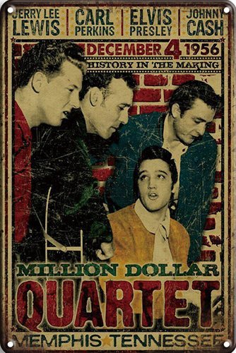 Million Dollar Quartet - Elvis Presley, Jerry Lee Lewis, Carl Perkins en Johnny Cash - 30x40