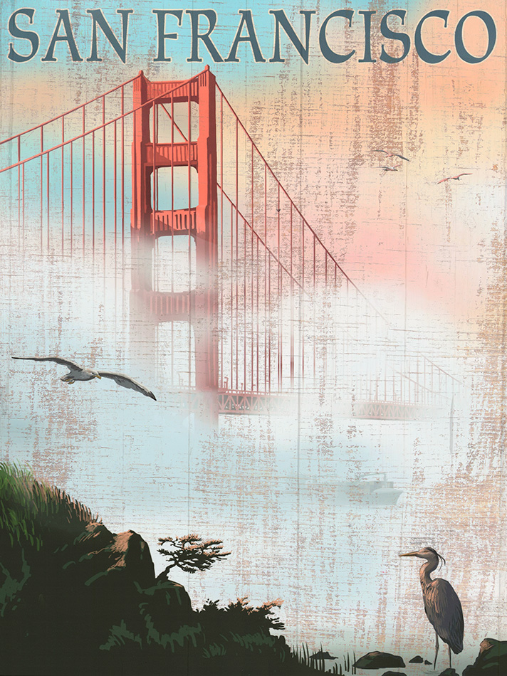 San Francisco - Golden Gate Fog - Wood - 22x30 cm