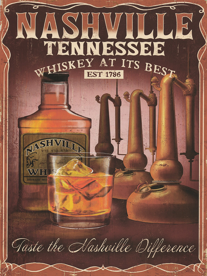 Nashville - Tennessee - Whiskey - Wood - 22x30 cm