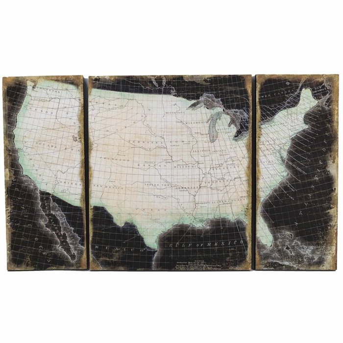 3 Luik panelen - houten USA landkaart