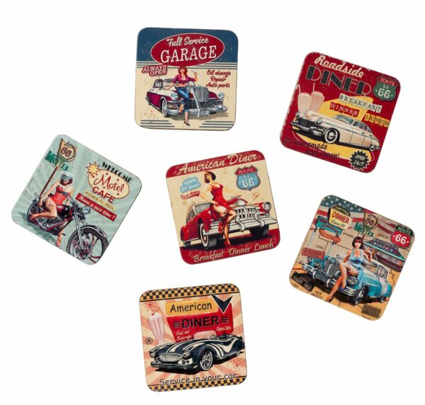 Onderzetters American Diner-Garage - Set van 6 stuks