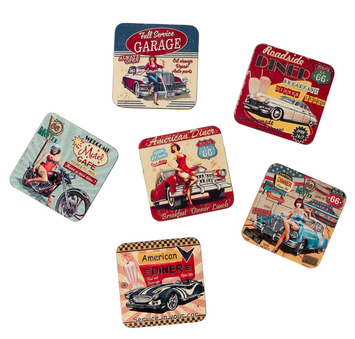 Onderzetters American Diner-Garage - Set van 6 stuks