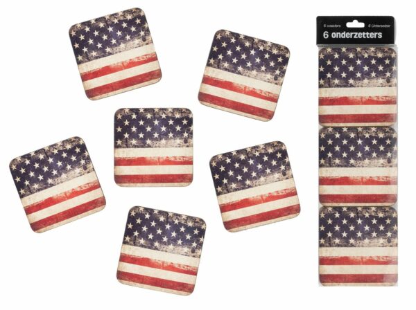 Onderzetters Amerikaanse Vlag - Set van 6 stuks - Afbeelding 3