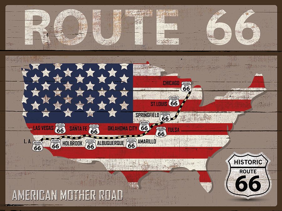 Route 66 Map - wood