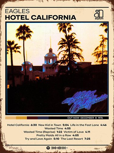 Eagles - Hotel California - 20 x 30 cm