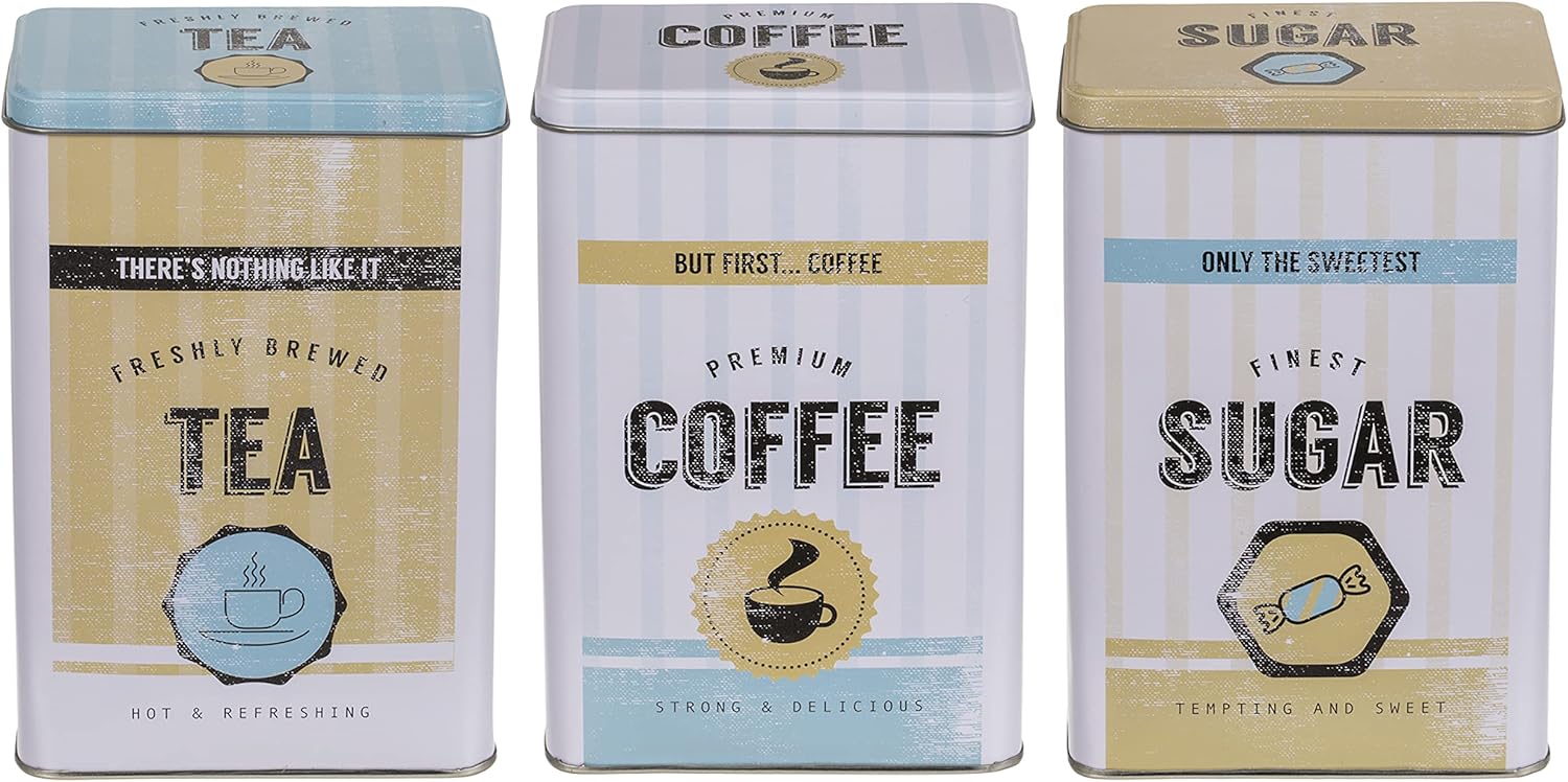 Set blikken Coffee-Tea-Sugar - wit-geel-lichtblauw