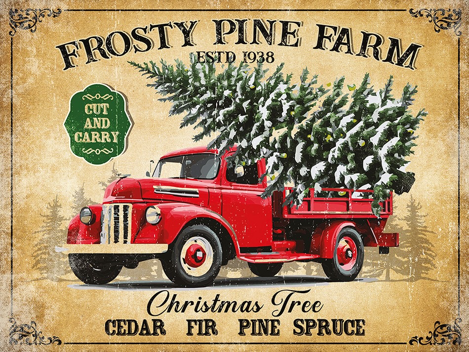 XMAS Red Truck Tree Delivery - Wood - 22x30 cm