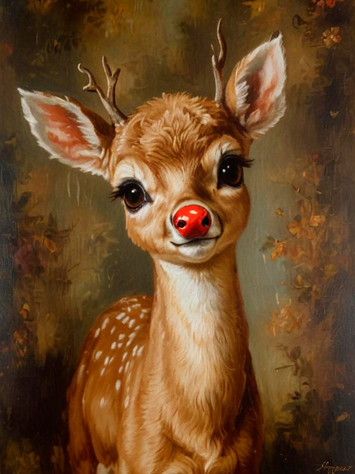XMAS Rudolf Red Nose - Art - Wood - 22x30 cm