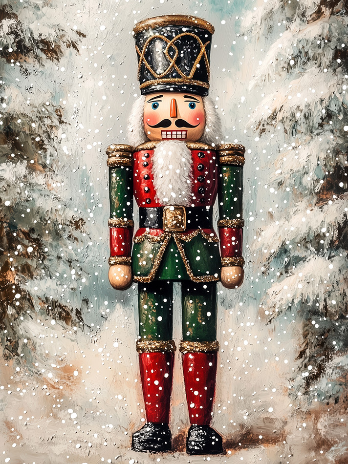 XMAS Nutcracker in Snow - Wood - 22x30 cm