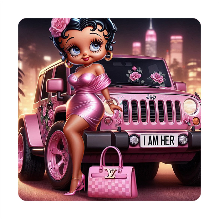 Onderzetter vierkant - Betty Boop Pink Car